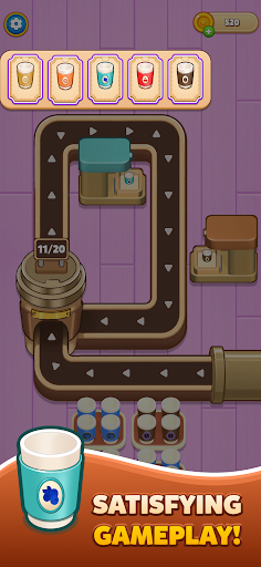 A Coffee Sort level with colourful cups